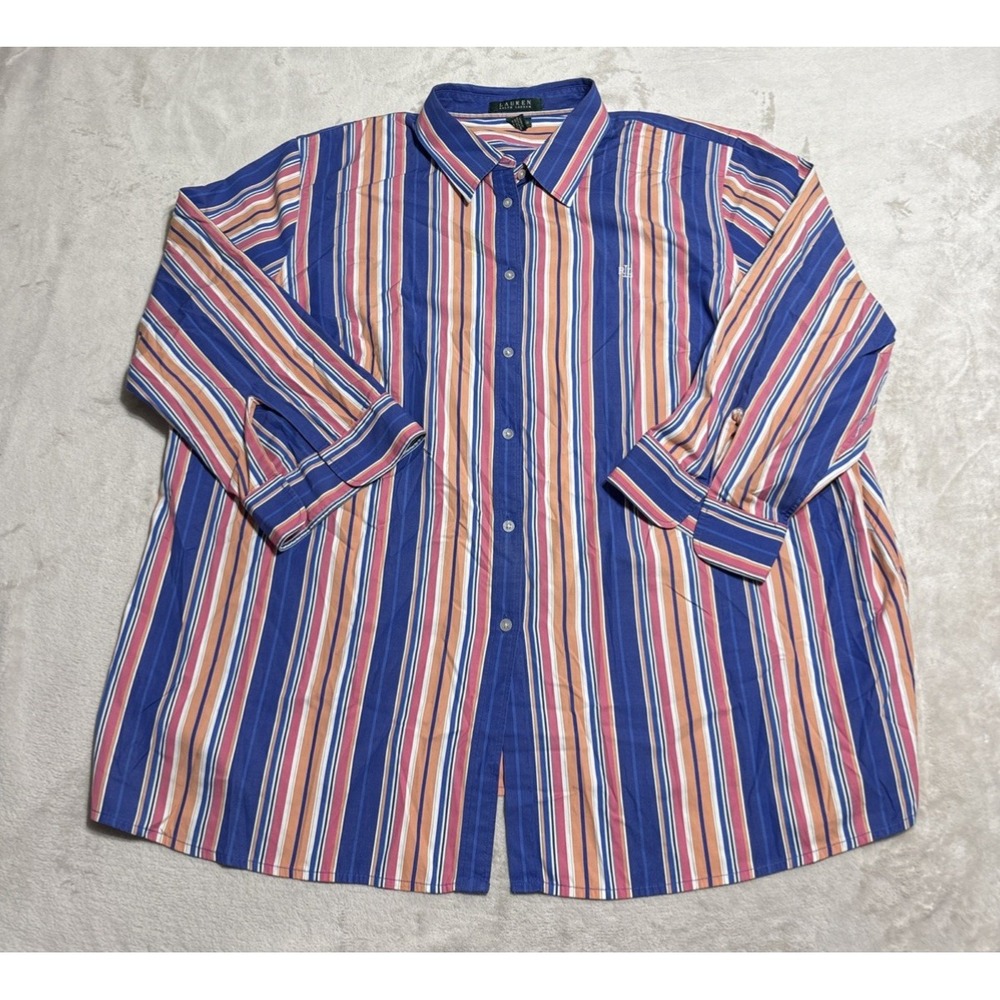 Lauren Ralph Lauren 2X Cotton Button Front Shirt Multicolor Stripe Classic Fit